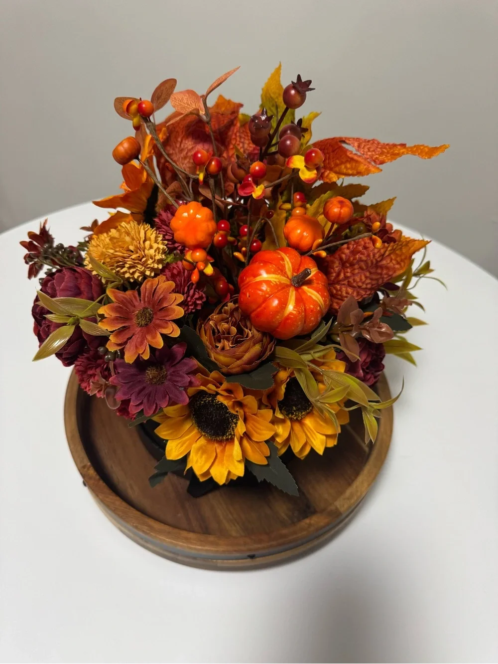 Autumn Harvest Sunflower & Pumpkin Floral Arrangement - Orange
